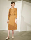Acetate Warm Mustard 3/4 Sleeve Midi Dress