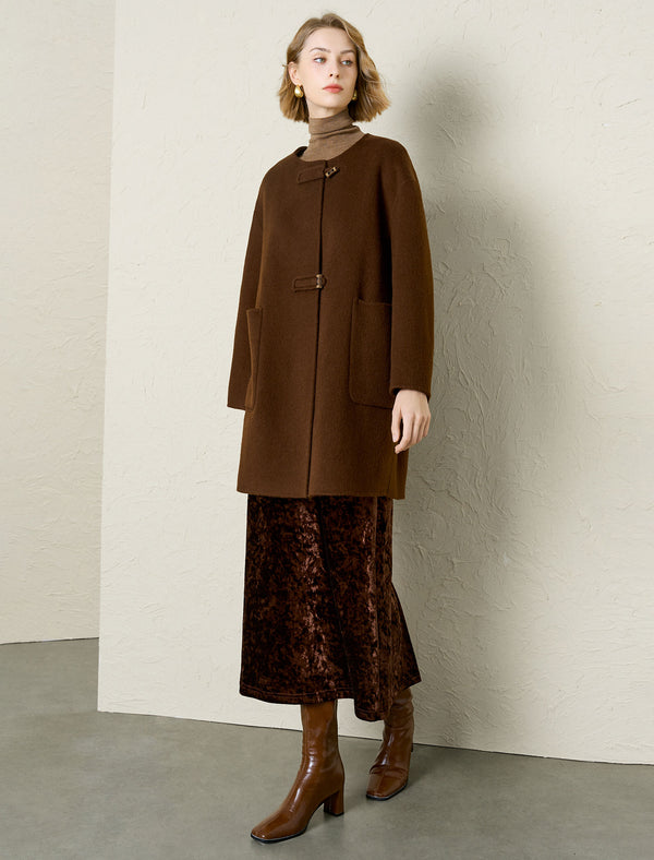 Brown Wool-Alpaca Blend Toggle Closure Coat