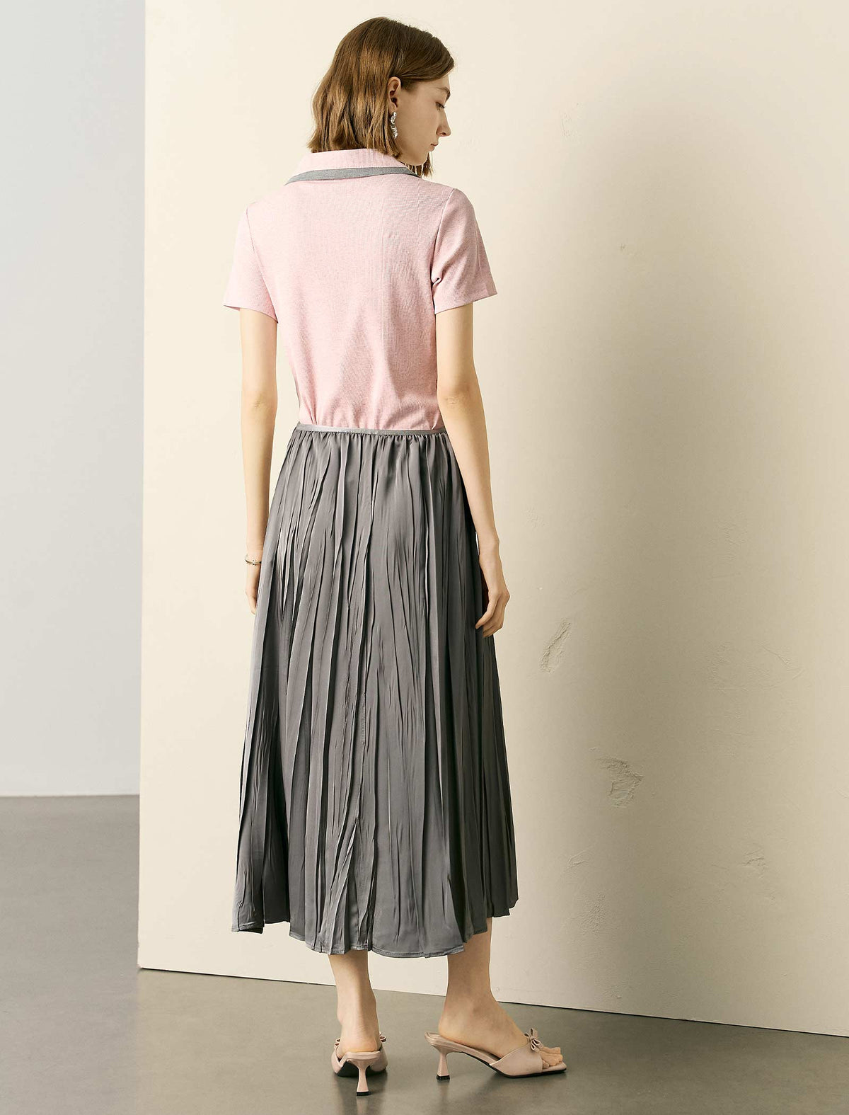 Pink Ribbed Half-Zip Polo Knit Top