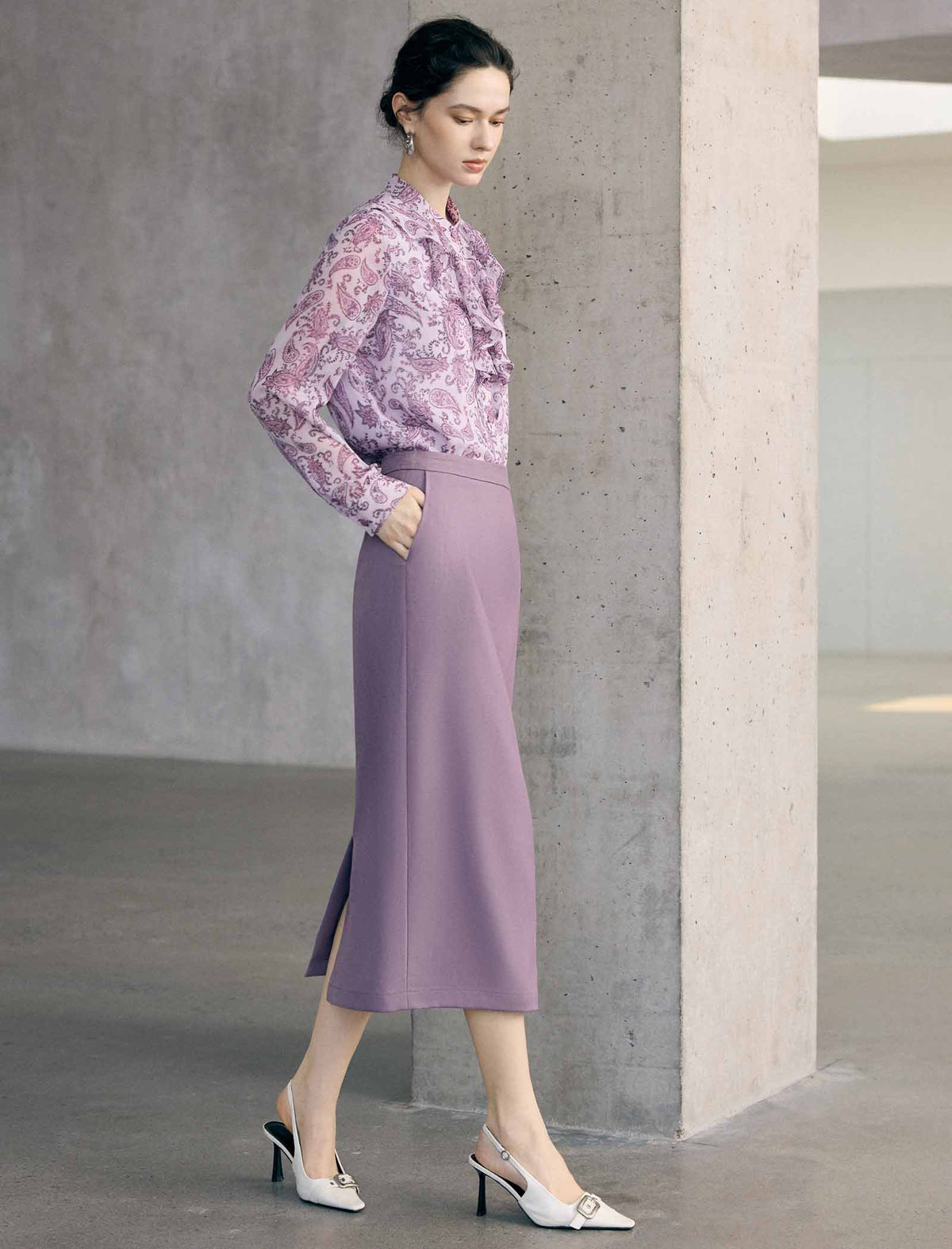 High Waist Tailored Straight Midi Skirt