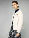 Wool Blend Beaded Floral Applique Crewneck Cropped Jacket