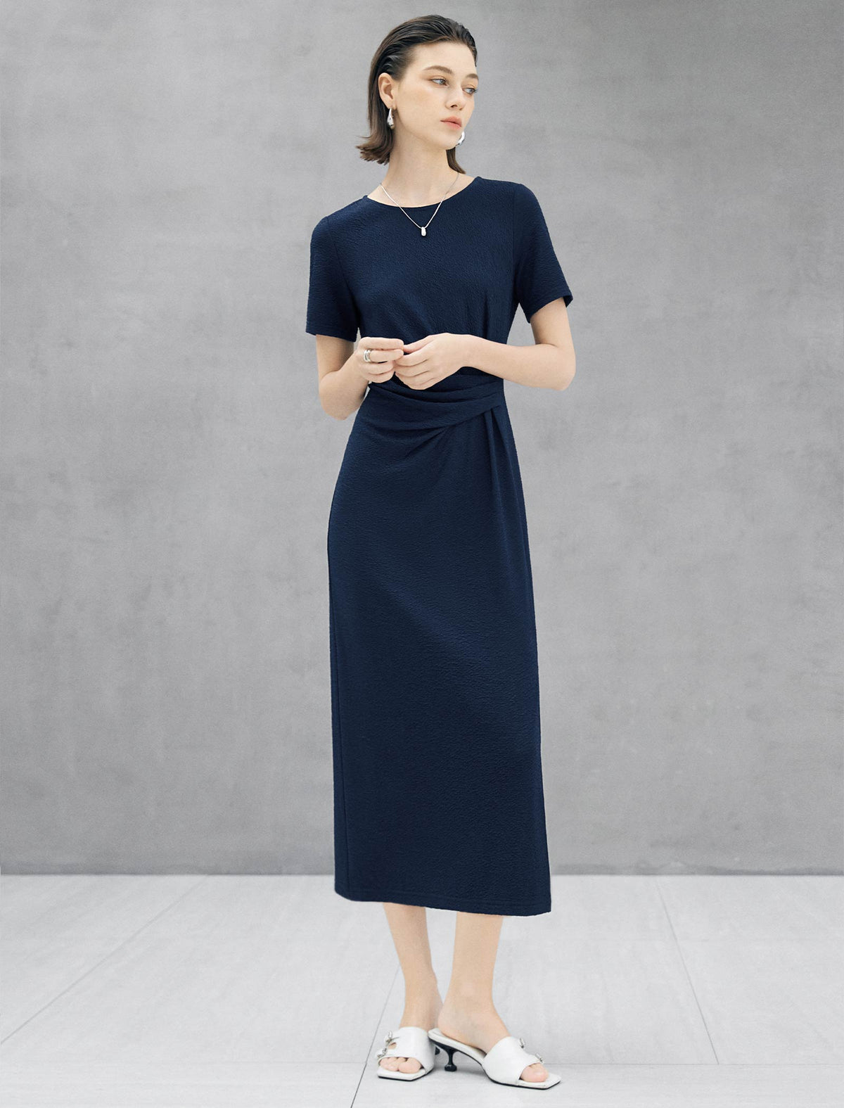 Knot-Waist Textured Maxi Dress