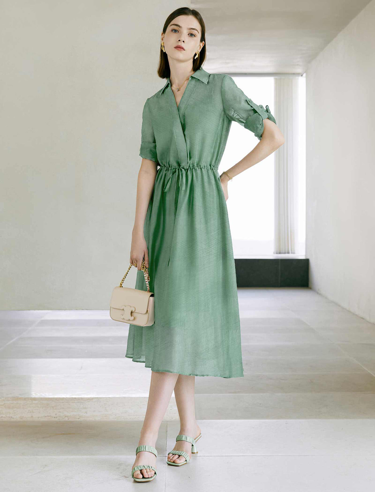 V-Neck Tencel Shirt Dress