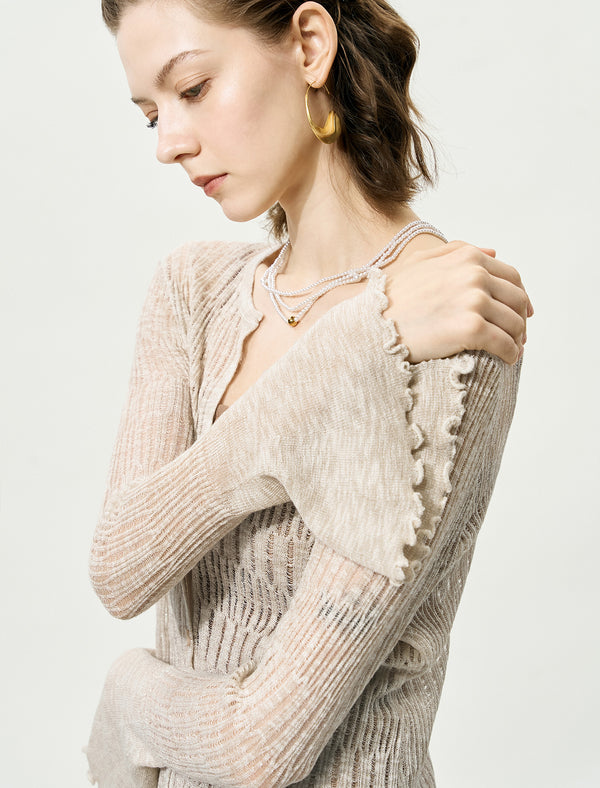 Sheer Knit Flared Sleeve Cardigan