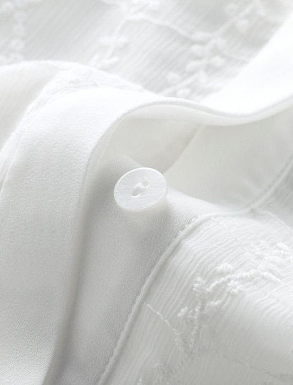 Lace Round Neck Button Front Blouse