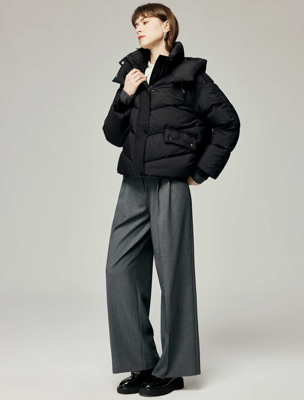 Quilted Zip-Front Pocket Detail Down Jacket