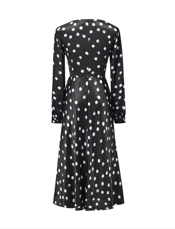 Black Polka Dot Long Sleeve Midi Dress