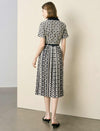 Polka Dot Print Collared Pleated Midi Shirt Dress