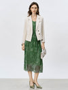 Emerald Green Crinkled Metallic Floral Midi Dress