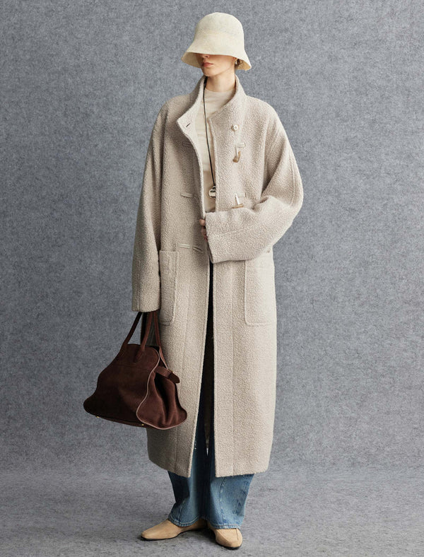 Wool-Blend Toggle Closure Duffle Coat