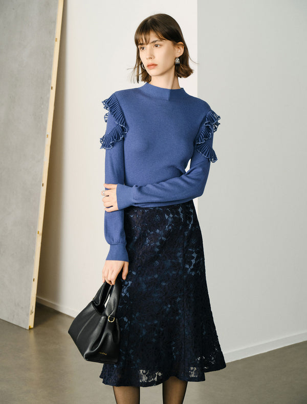 Floral Lace Flared Hem Midi Skirt