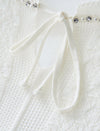 Tencel Eyelet Knit Tie-Neck Sweater