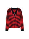Striped V Neck Button-Front Layered Look Top