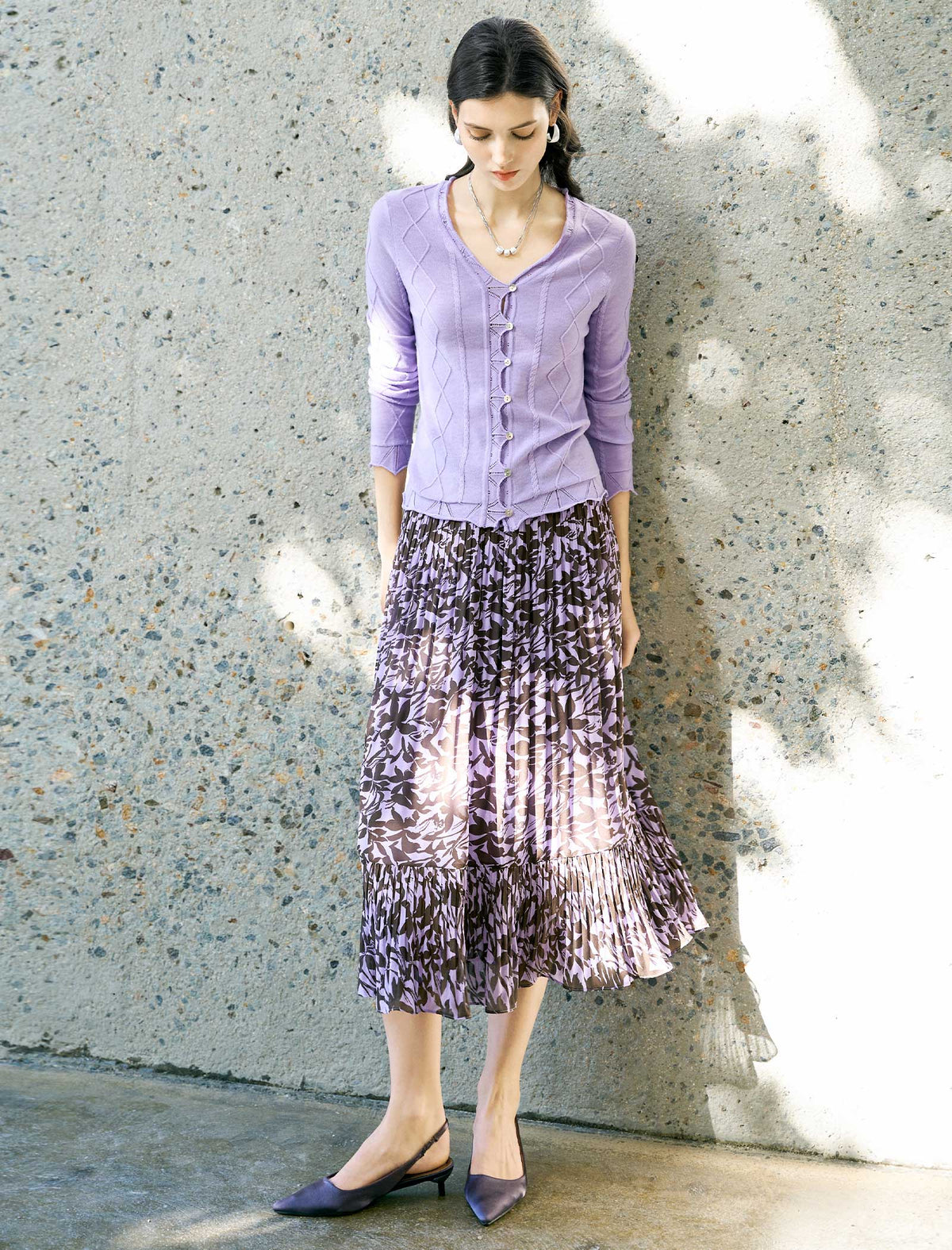 Lavender Cable-Knit Cardigan