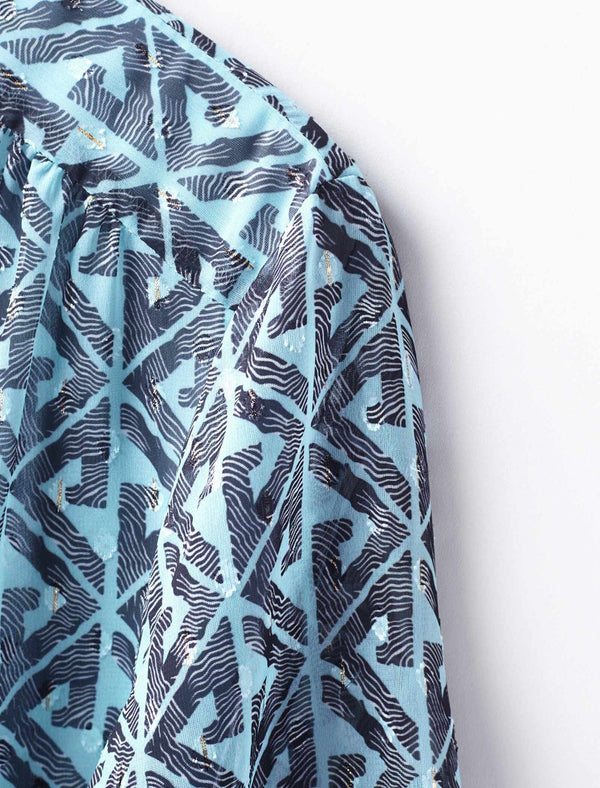 Geometric Print Bow Tie Blouse