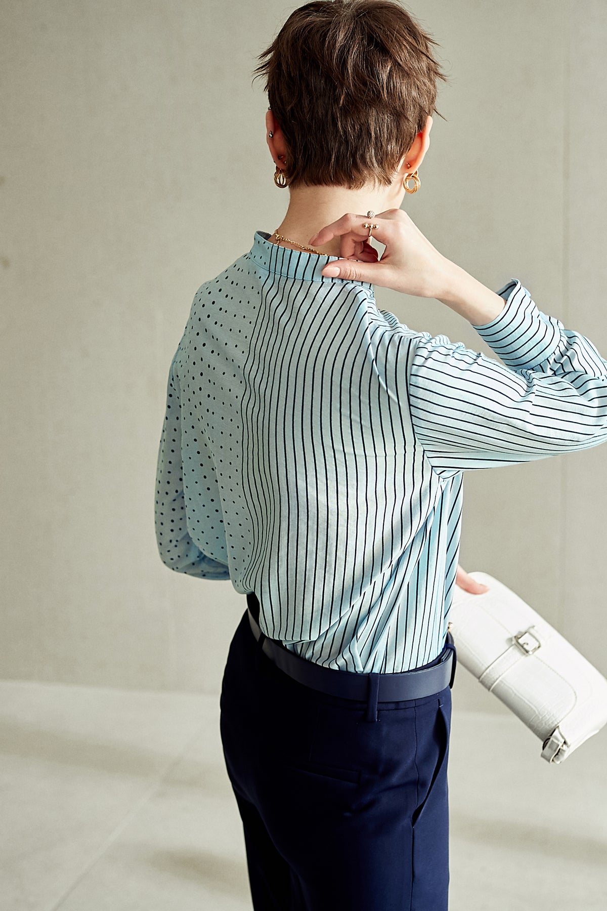 Mixed Pattern Button Down Blouse