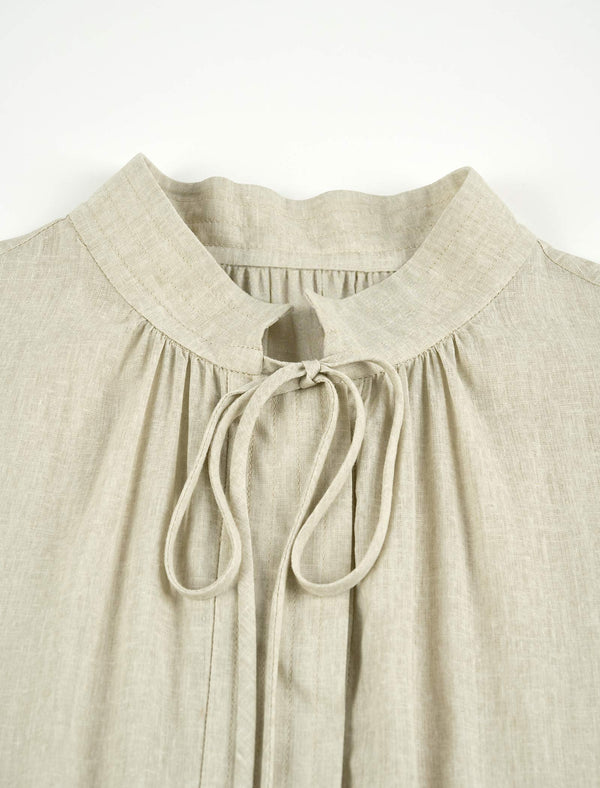 Linen Blend Tie-Neck Blouse