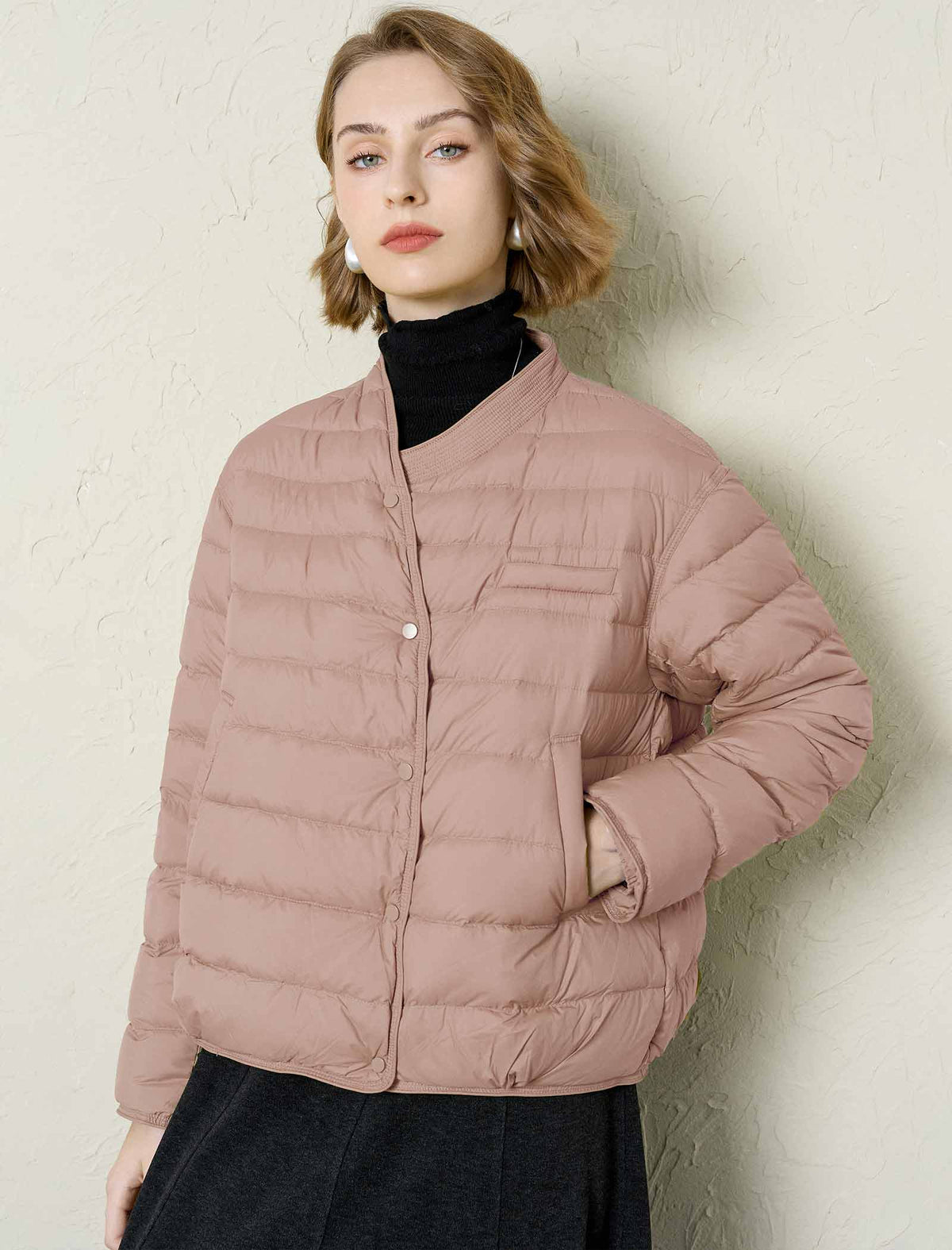 Asymmetric-Collar Cropped Down Jacket