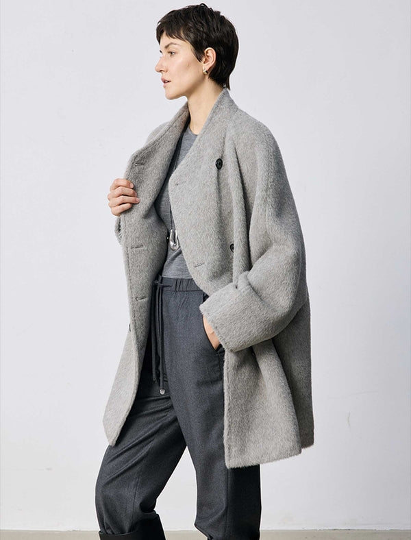 100% Alpaca Double-Breasted Wool Coat