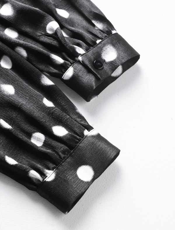 Black Polka Dot Long Sleeve Midi Dress