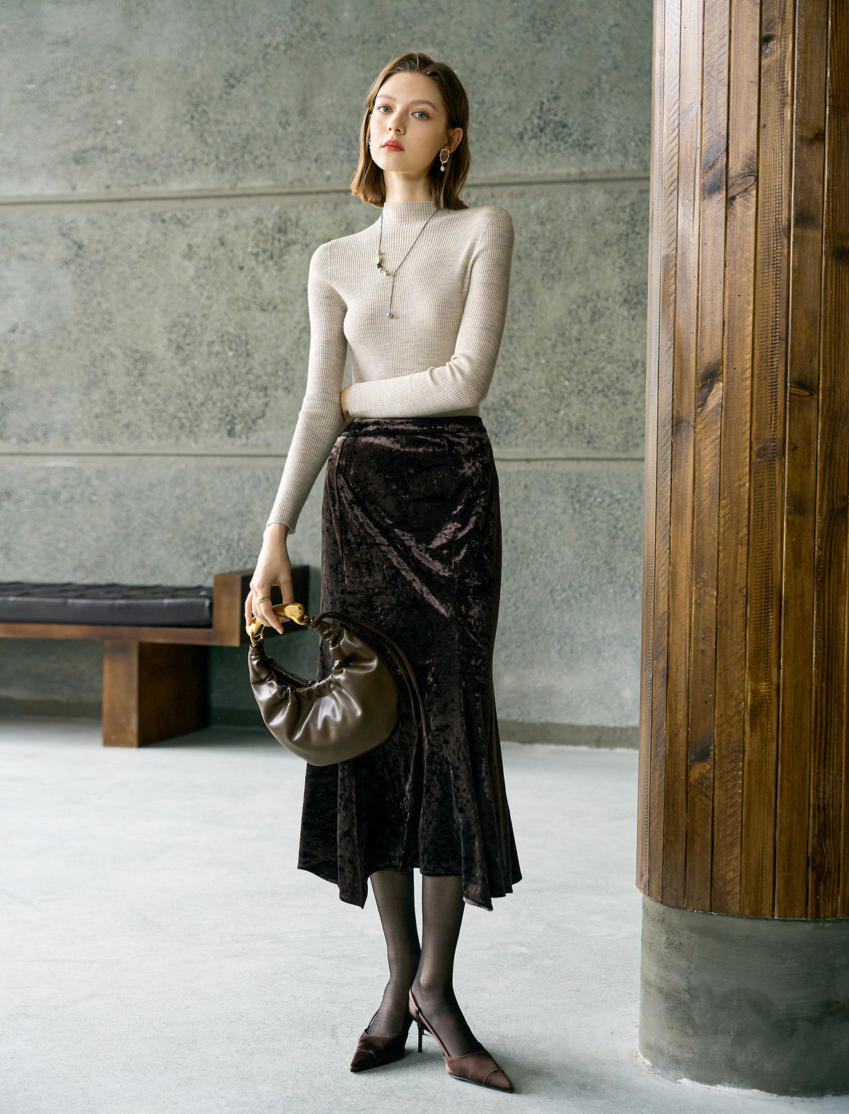 Velvet Mermaid Midi Skirt