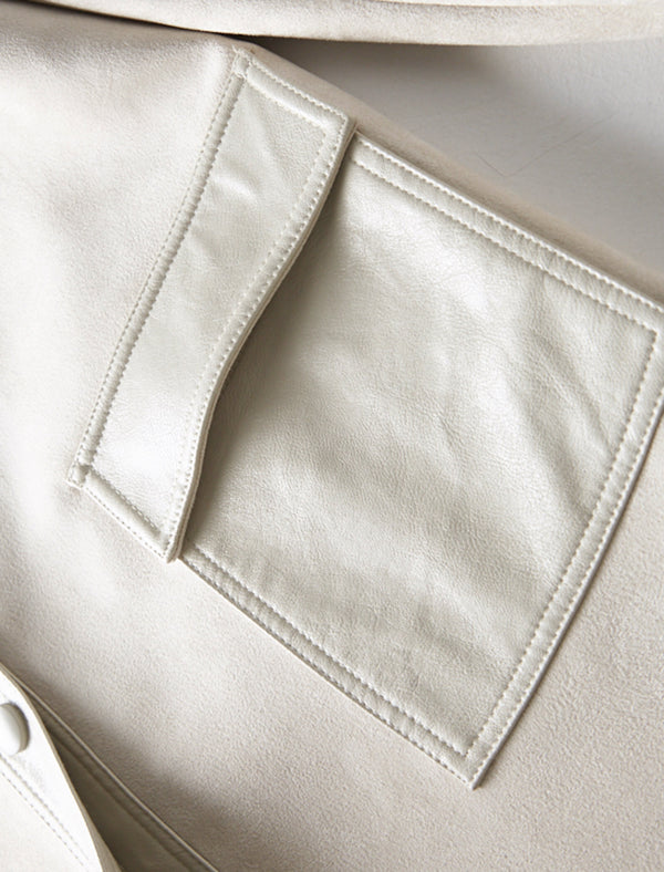 Beige PU Leather Pocket Detail Trench Coat