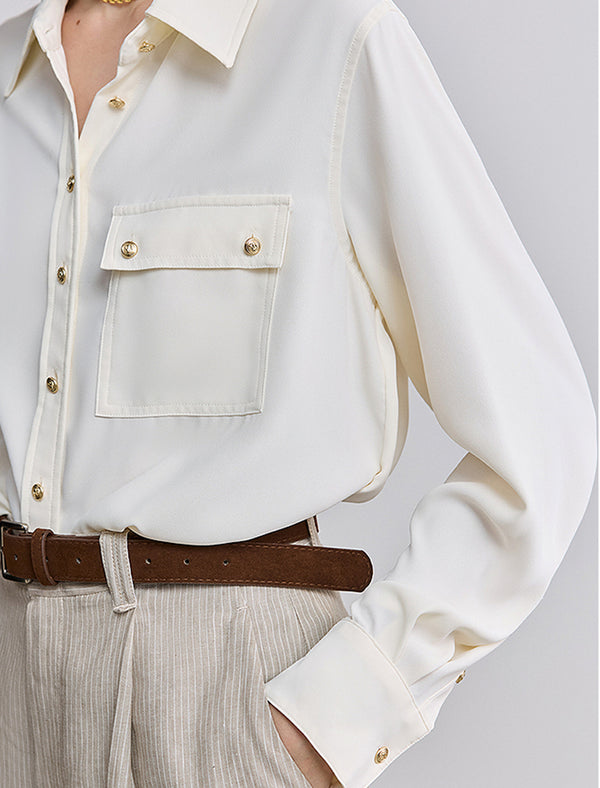 Satin Pocket Detail Button-Down Shirt
