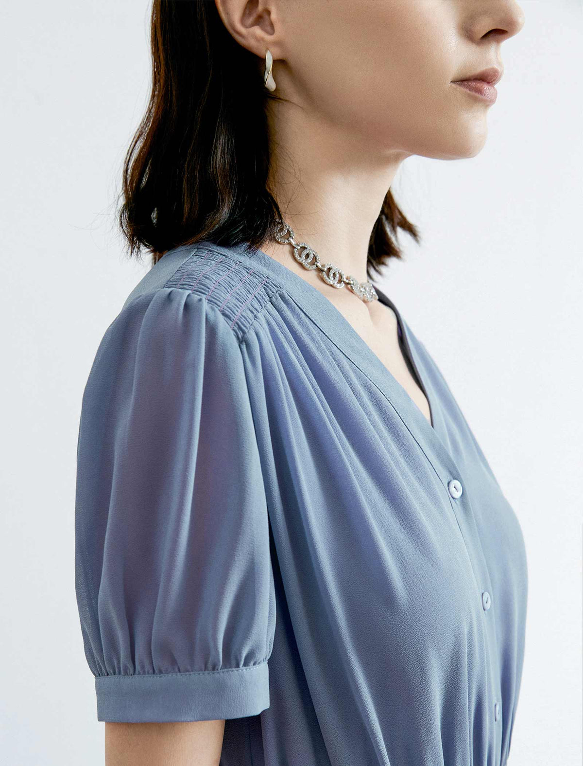 V-Neck Chiffon Pleated Midi Dress