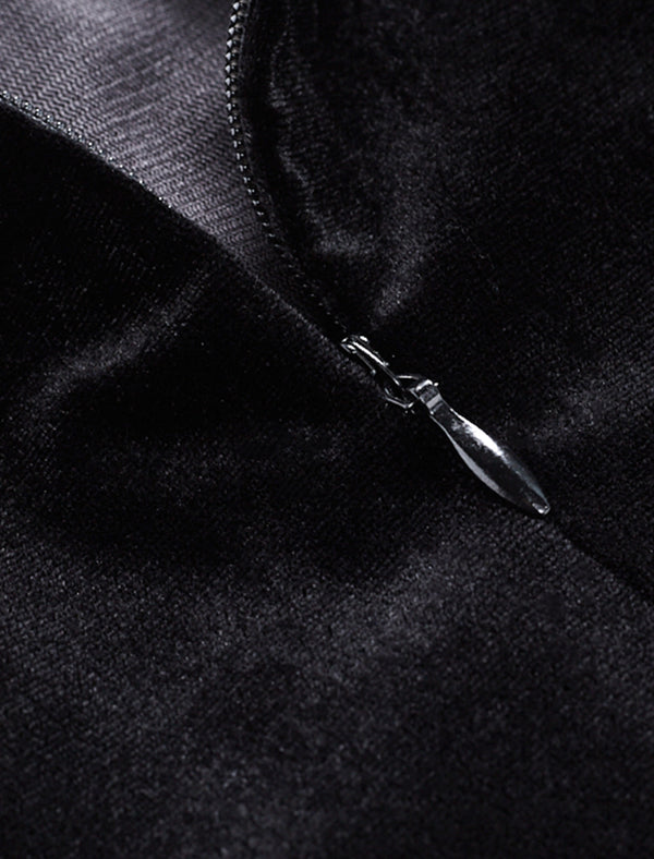 Black Velvet Irregular Hem Long Sleeve Midi Dress