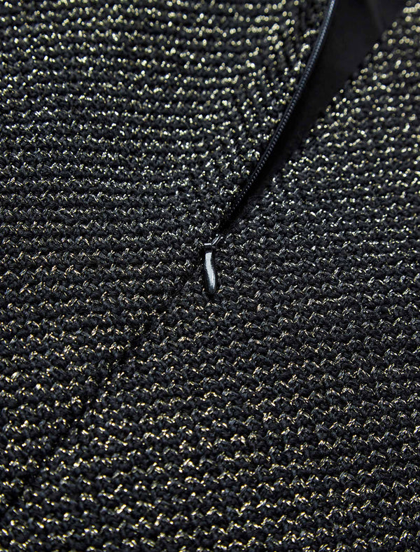 Black Tweed Wool-Blend Ruffle Hem Sleeveless Shift Dress