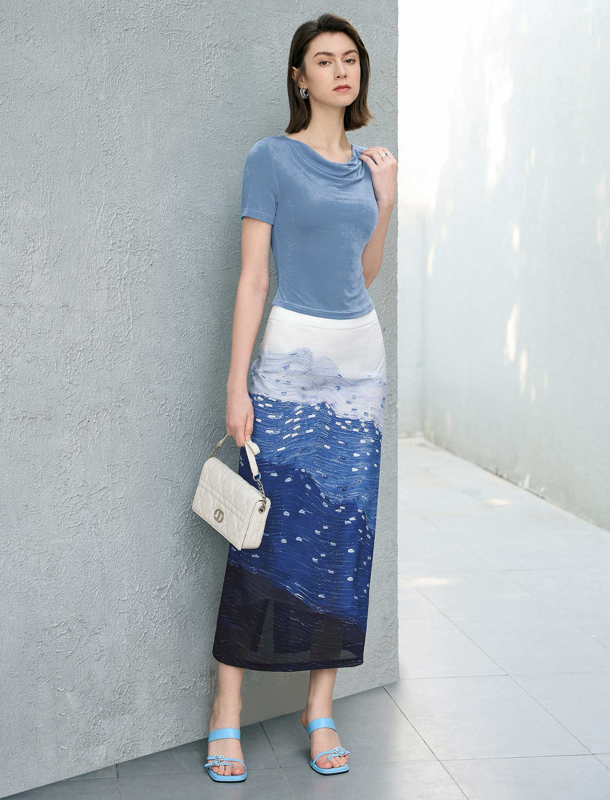Velvet Cowl Neck Short Sleeve Top