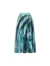 Green Blue Watercolor Print Chiffon Midi Skirt