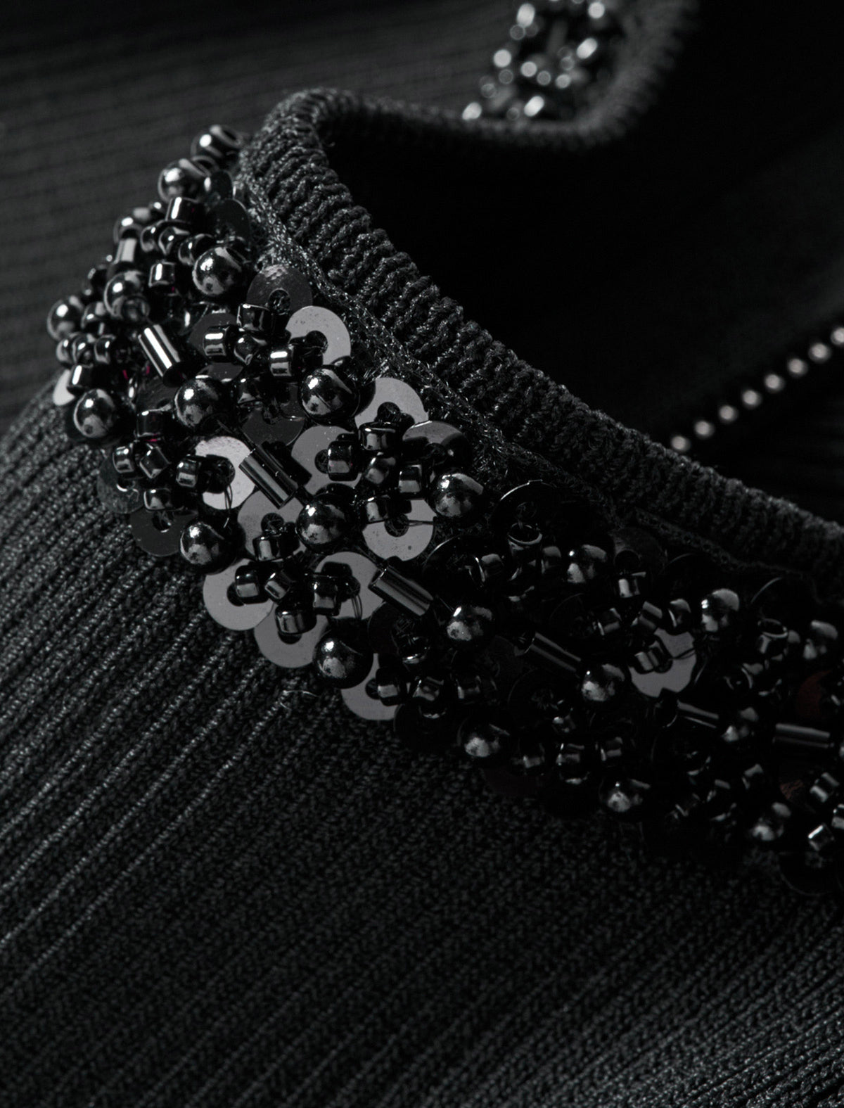 Embellished Zip Front Knit Top