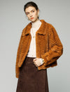 Striped Collared Zip-Front Cropped Jacket