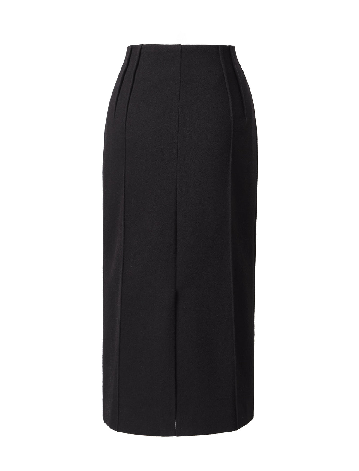Black Front Slit Tailored Midi Pencil Skirt