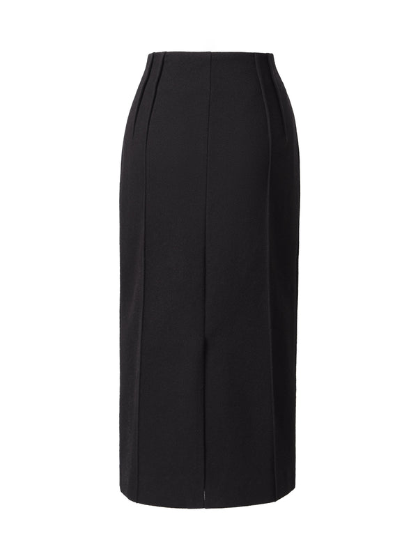 Black Front Slit Tailored Midi Pencil Skirt