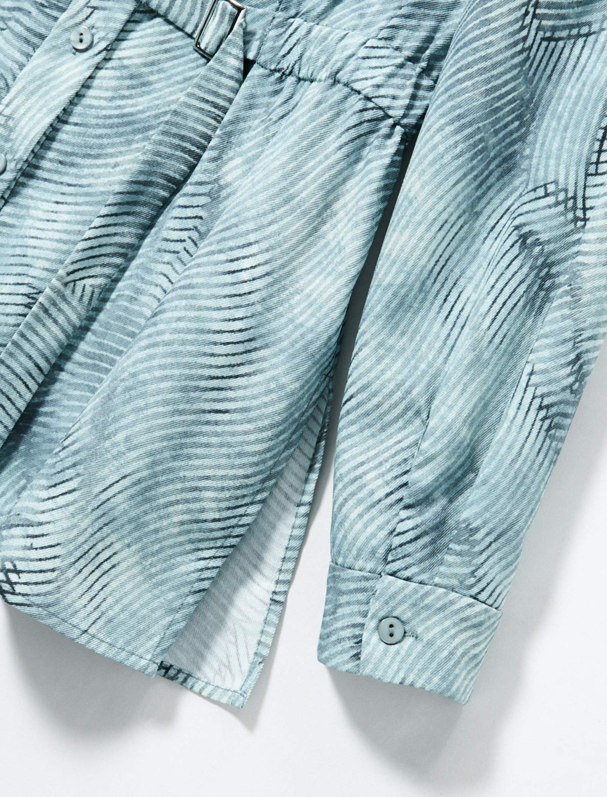 Textured Pattern Stand Collar Belt Detail Blouse