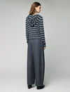 Wool and Mulberry Silk Blend Striped Hooded Drawstring Sweater