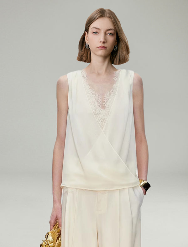 Lace Trim V-Neck Sleeveless Top