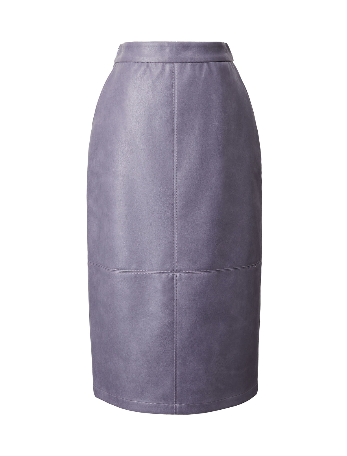 PU Leather Back Slit Midi Skirt