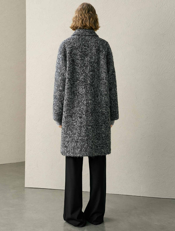 Toggle-Front Tweed Wool-Blend Coat