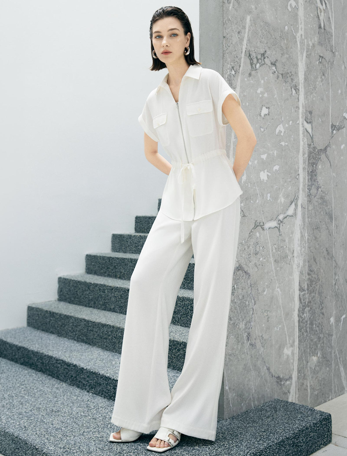 Solid High Waist Flow Wide Leg Pants