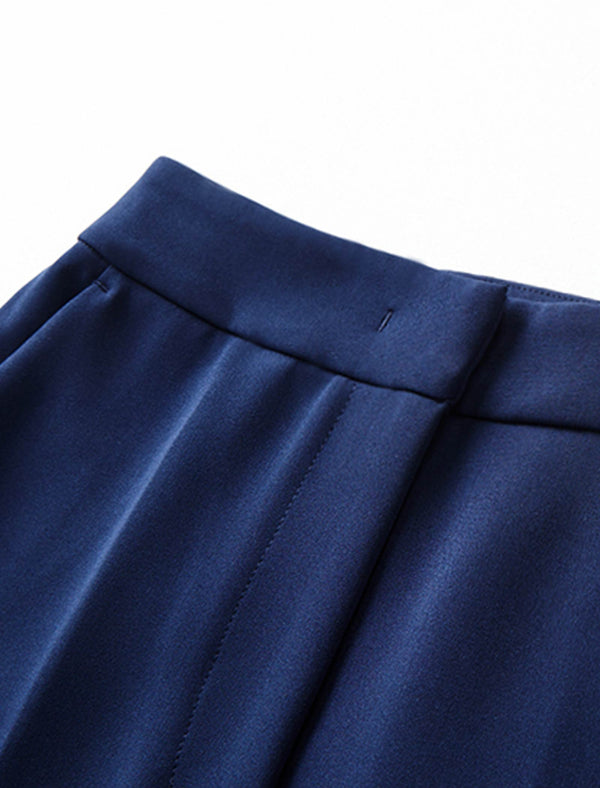 Navy Wide-Leg Suit Pants