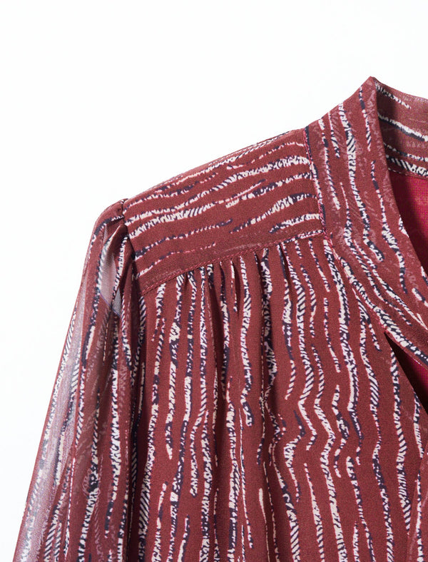 Chiffon Striped Bow Tie Blouse