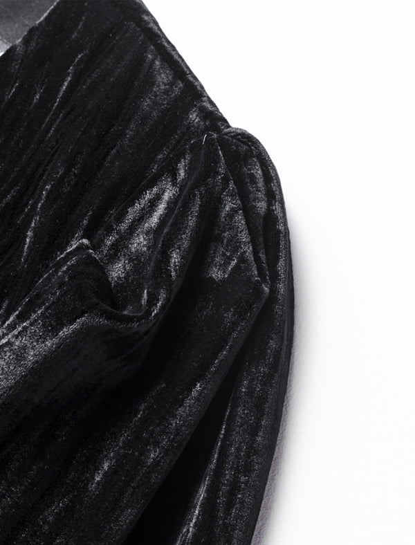 Black Velvet V-Neck Long Sleeve Maxi Dress
