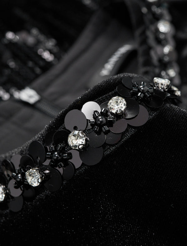 Black Velvet Sequin Midi Dress