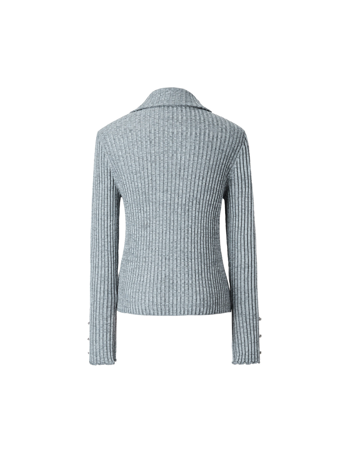 Ribbed Collared Side-Zip Fitted Knit Pullover