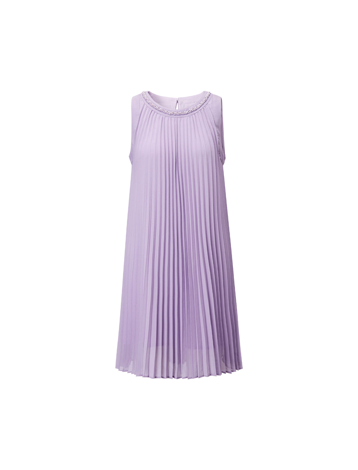 Rhinestone Neck Pleated Sleeveless Dress