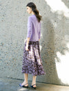 Lavender And Brown Floral Tiered Midi Skirt