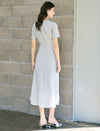 Light Gray Mixed Fabric Pleated Midi Dress